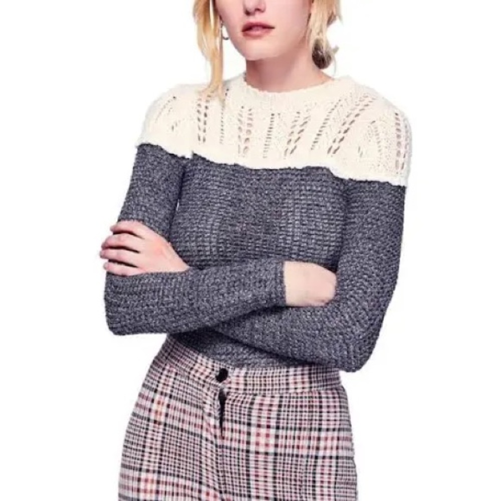 Free People Gray and Crochet Knit Sweater